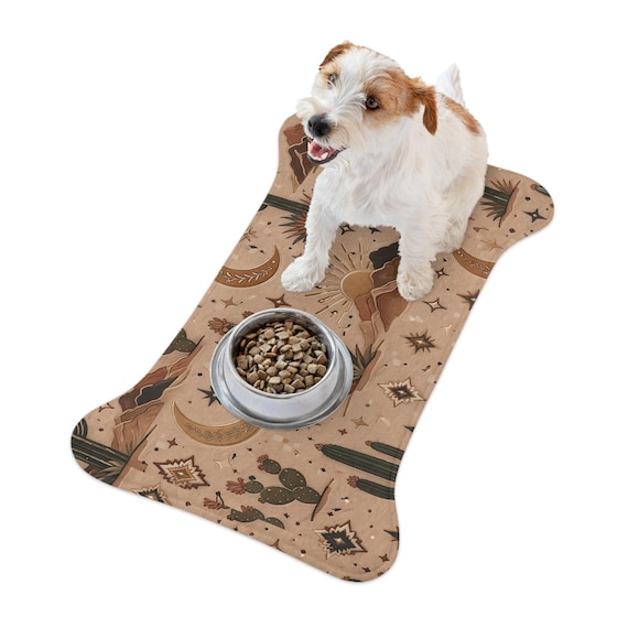 Boho Desert Dog Feeding Mat, Southwestern Pet Bowl Mat, Neutral Cactus Dog Placemat, Absorbent Pet Mato, Gift for Dog Lovers