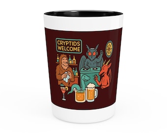 Cryptids välkomstbarscen Shotglas | Bigfoot Mothman Demondesign