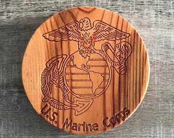 USMC wood carved decorative trivet US Marine Corps EGA