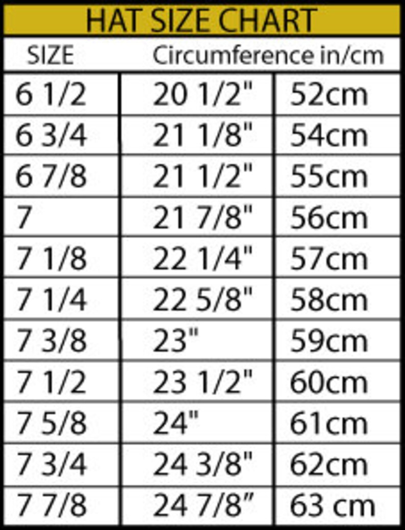 Military Hat Size Chart