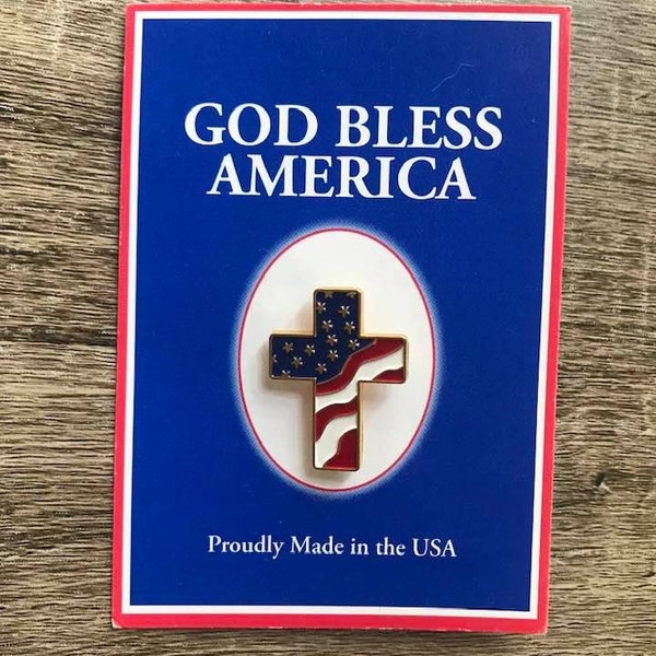 God Bless America Flag Cross Pin for lapel / hat