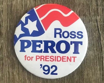 Vintage Ross Perot for President campaign pin button Stars & Stripes