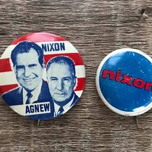 Vintage NIXON Agnew Campaign Buttons Pins Political Memorabilia Patriotic lot of 2 bl