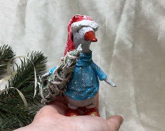 Pappmaché-Ornament Gans, Entendekor, Vogelfigur, Entengeschenk, Geschenk für Lehrer, Neujahrskunstpuppe, Weihnachtsbaumspielzeug, Schwanenornament