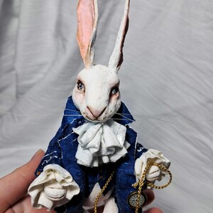 Spun cotton ornament rabbit, rabbit with clock, white rabbit, rabbit lover gift, bunny ornament,rabbit figure image 8