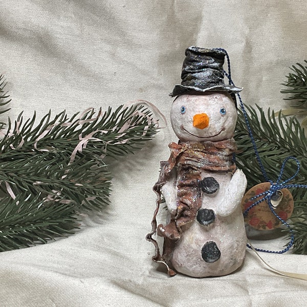 Spun cotton ornament snowman, snowman ornament, snowman frosty, happy snowman, vintage ornament, Christmas snowman, cute snowman, eco toy