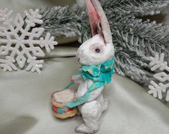 Spun cotton Christmas ornament bunny, hare figurine, animal figurine, Easter ornament, vintage ornament, decorative figurine, eco toy