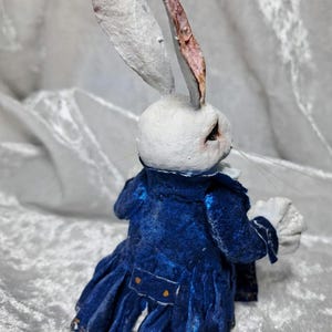 Spun cotton ornament rabbit, rabbit with clock, white rabbit, rabbit lover gift, bunny ornament,rabbit figure image 6
