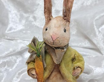 Spun cotton vintage ornament bunny, hare figurine, animal figurine, Easter ornament, retro rabbit, decorative figurine, eco toy