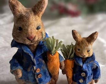 Set of 2 spun cotton bunny, handmade bunnies, vintage spun cotton, easter decor, handmade gift