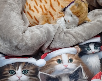 CUDDLY SACK 65 x 65 cm, sleeping bag, pillow, bed, cat cave, dog sleeping bag, cat sleeping bag, beige, waistband, Christmas cats