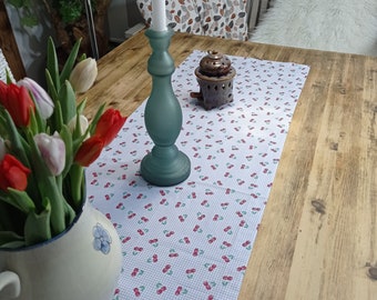 placemats,placemats,placemats,table runners,tablecloth,table linen,table decoration,Easter,cherries,fruit,blue checkered,spring,summer