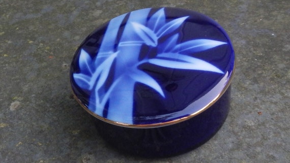 Cobalt Blue Bamboo Vintage Trinket Box - image 1