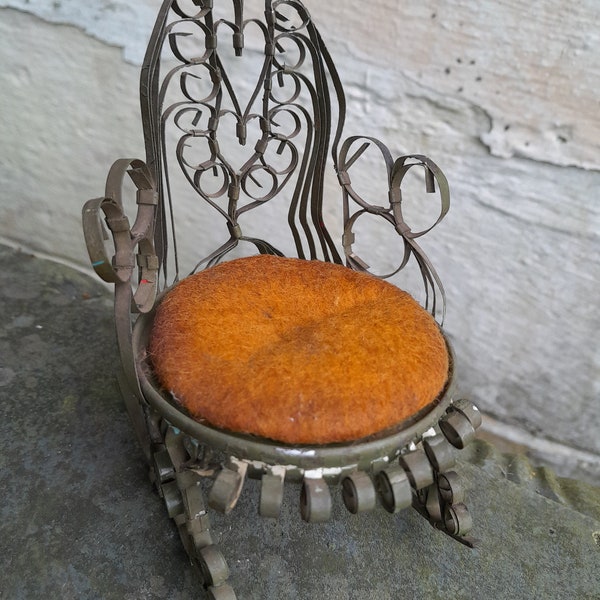 Vintage Tramp Art Rocking Chair Pin Cushion