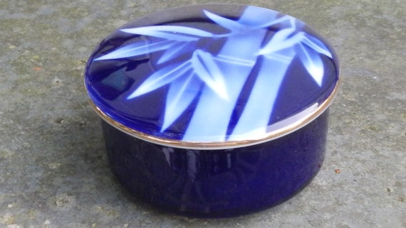 Cobalt Blue Bamboo Vintage Trinket Box - image 5