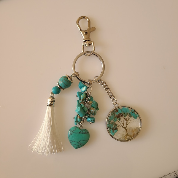 Porte clé bijoux de sac en pierres naturelles howlite turquoise