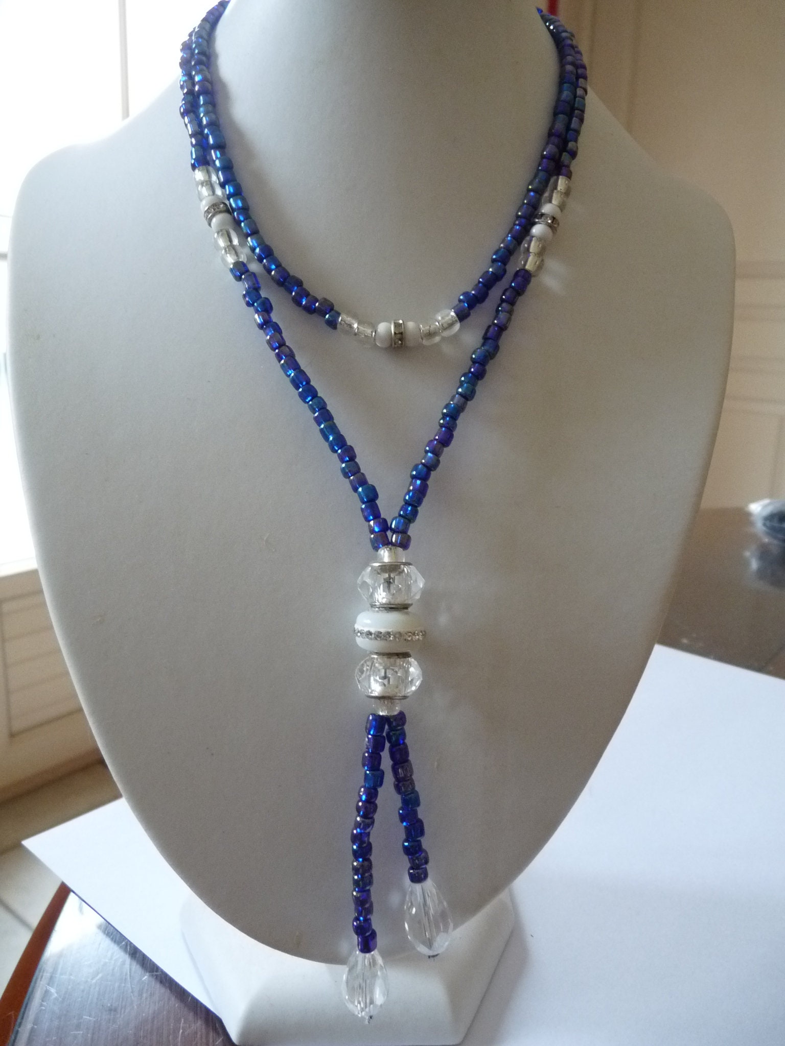 Sautoir necklace in rockery beads and beads pandora style blue | Etsy
