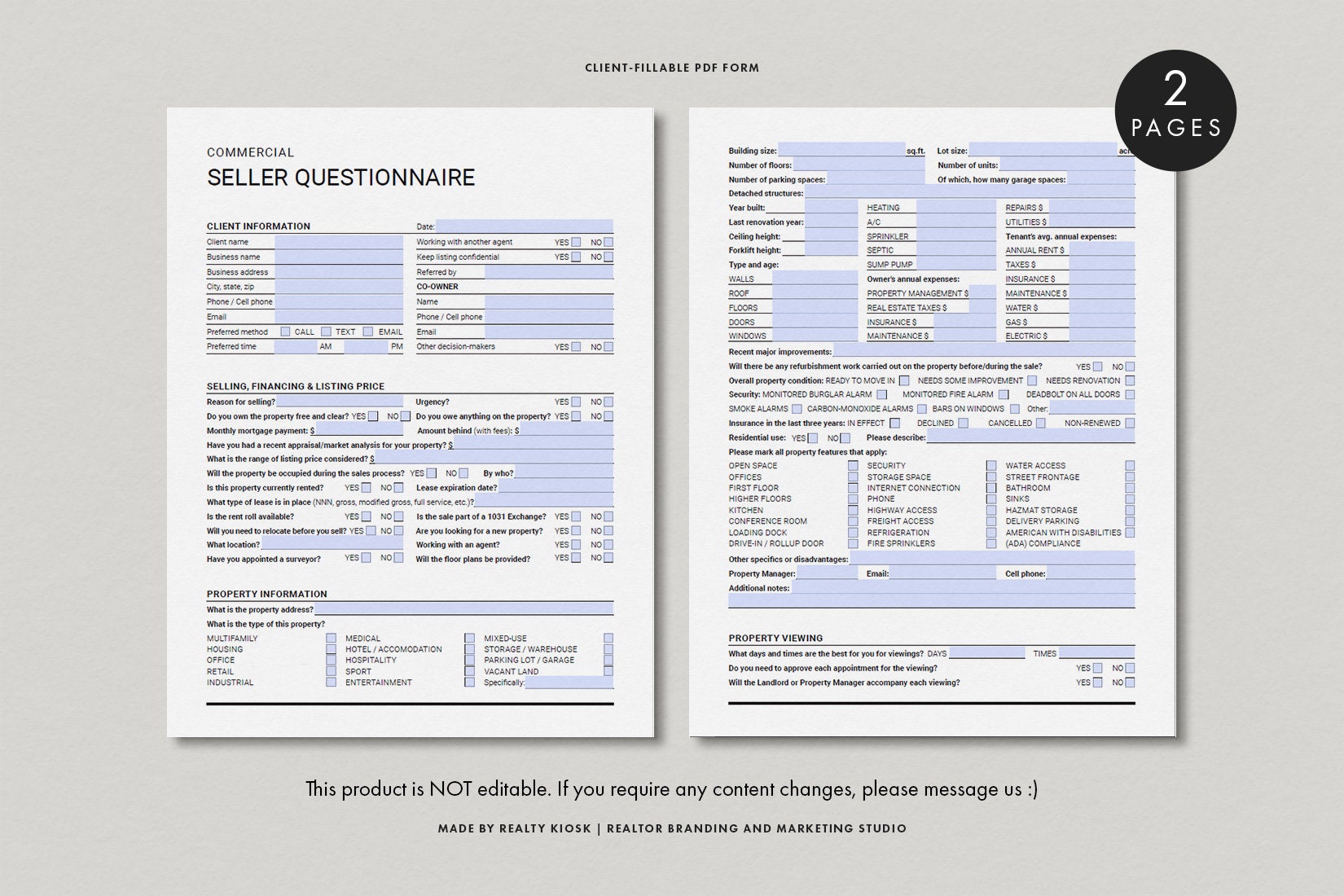 Commercial Building Questionnaire Commercial Real Estate Bundle, Commercial Realtor, Buyer Questionnaire ...