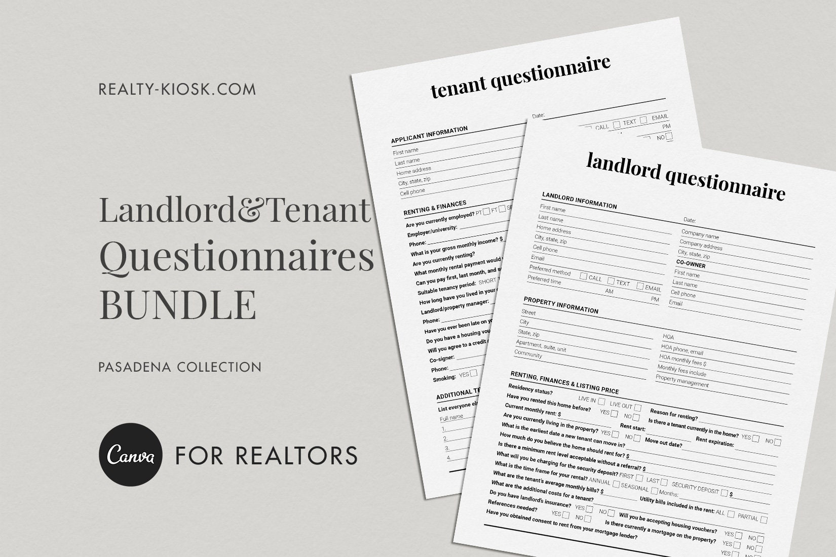 Landlord and Tenant Questionnaire, Canva Template, Landlord Questionnaire, Tenant Questionnaire