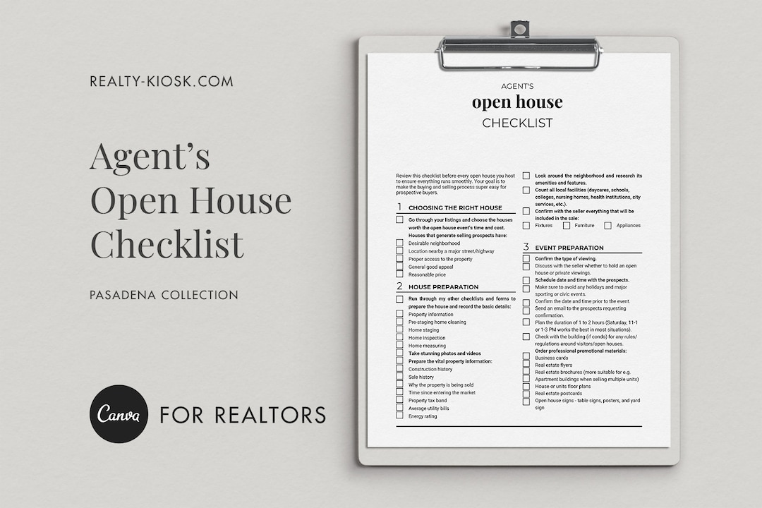 Real Estate Agent Open House Checklist, Canva Template, Home Showing