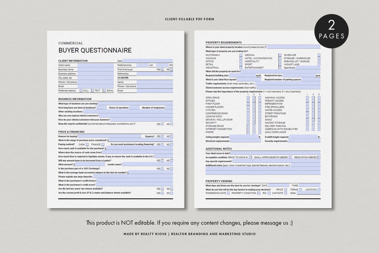 Commercial Building Questionnaire Commercial Real Estate Bundle, Commercial Realtor, Buyer Questionnaire ...