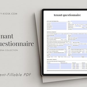 Fillable Real Estate Tenant Form, Tenant Questionnaire, Fillable PDF Form, Tenant Intake Sheet, Tenancy Application, Tenant Survey