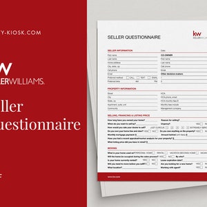 Keller Williams Seller Questionnaire, Client Consultation Form, Seller Consultation Questionnaire, Real Estate Form, KW Marketing, KW Realty image 1