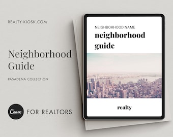 Plantilla canva de guía de vecindario de bienes raíces, guía de la comunidad de bienes raíces, guía del comprador de viviendas, folleto del vecindario, marketing comunitario