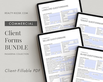 Paquete de bienes raíces comerciales, agente de bienes raíces comercial, cuestionario del comprador, formulario de vendedor, propietario, inquilino, bienes raíces comerciales, formulario PDF insulable
