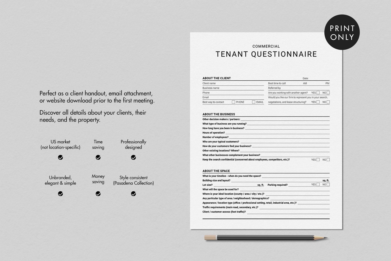 Tenant Questionnaire Form.pdf Commercial Real Estate Tenant Questionnaire Commercial | Etsy