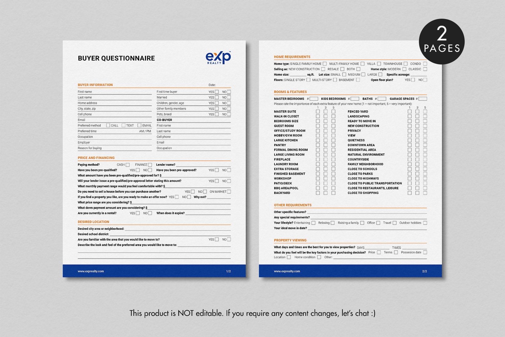 Exp Realty Buyer Questionnaire Form, Buyer Consultation Form, Client