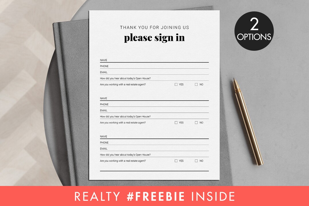 Real Estate Open House Sign In, Open House Sign in Sheet, Visitor Check ...