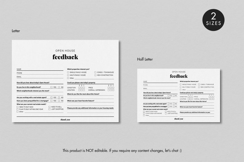 Open House Feedback Form, Guest Feedback Form, Open House Questionnaire, Feedback Form Printable ...
