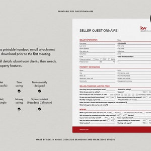 Keller Williams Seller Questionnaire, Client Consultation Form, Seller Consultation Questionnaire, Real Estate Form, KW Marketing, KW Realty image 2