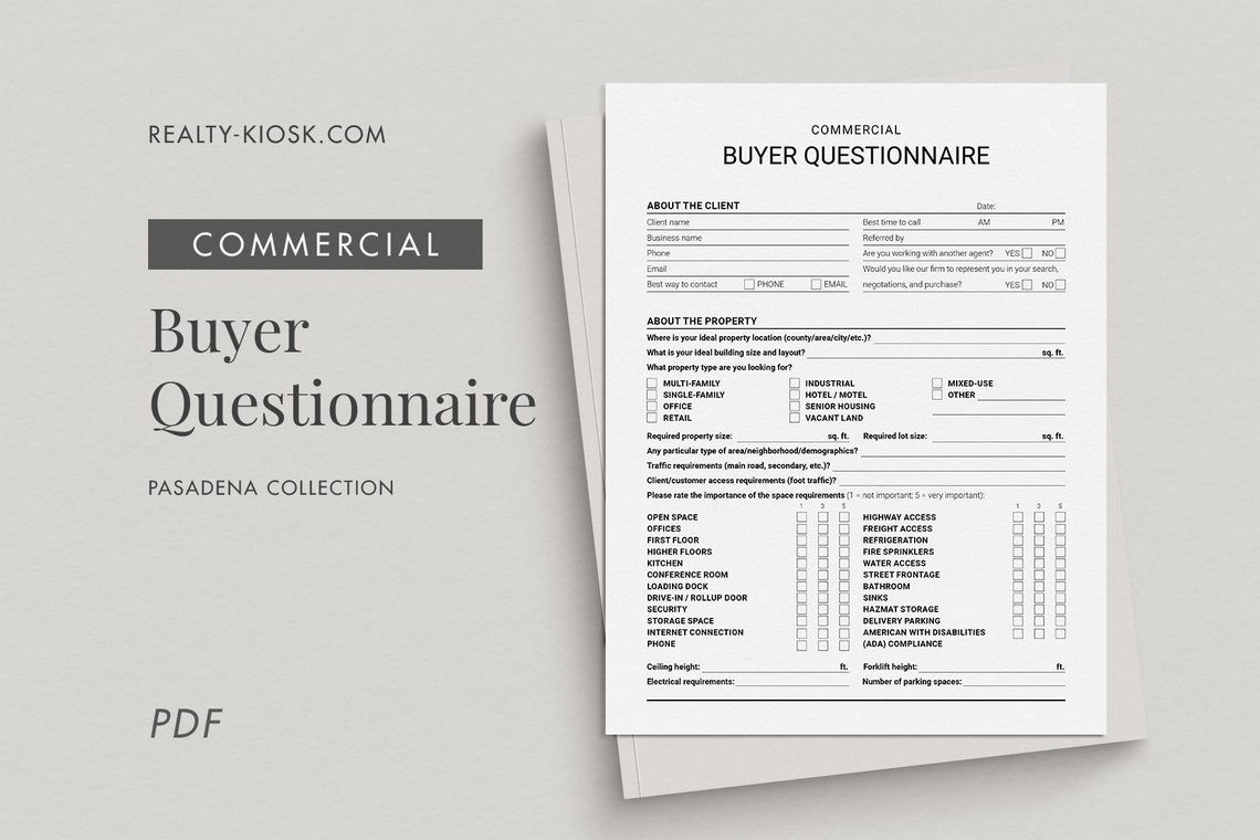 Commercial Real Estate Buyer Questionnaire Commercial Etsy