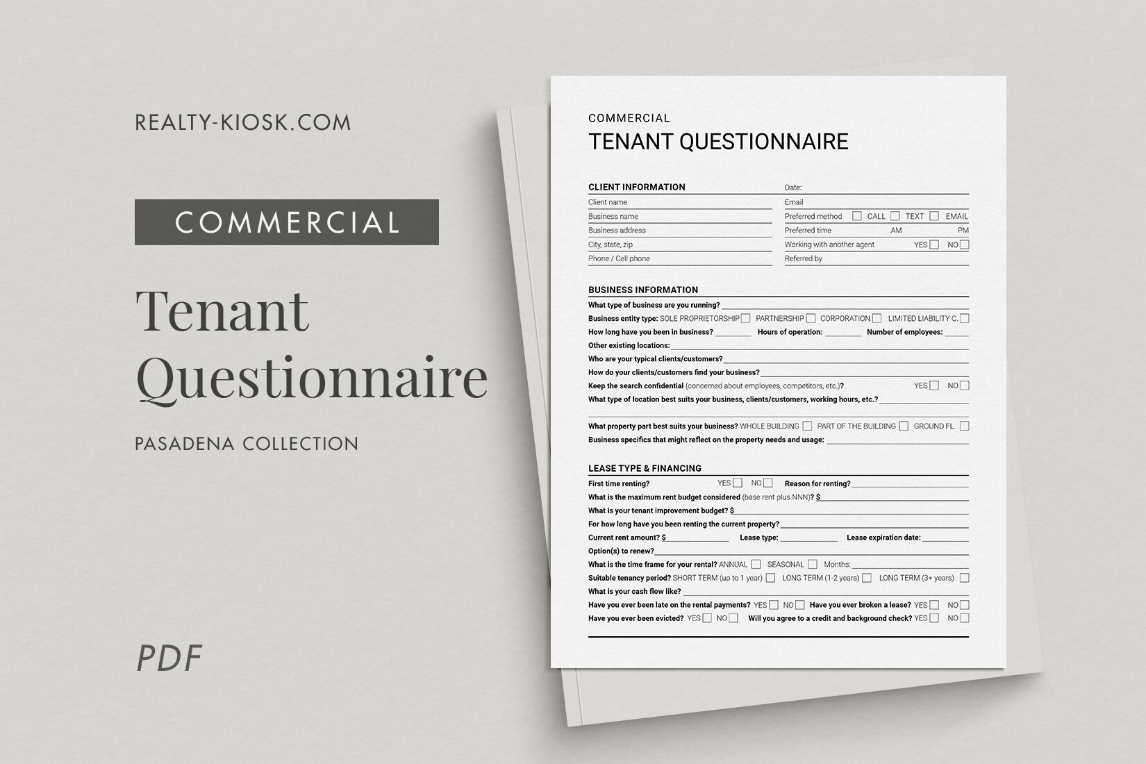 Commercial Building Questionnaire Commercial Real Estate Tenant Questionnaire, Commercial Tenant Intake ...