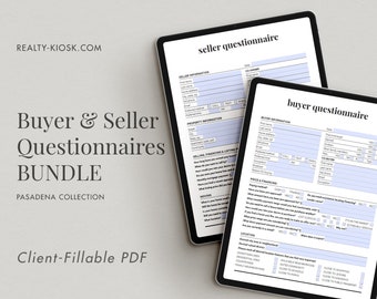 Paquete de bienes raíces, cuestionario de comprador y vendedor, formulario de admisión de comprador, formulario de admisión de vendedor, marketing de agentes inmobiliarios, marca de agente de bienes raíces, PDF rellenable