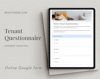 Cuestionario de inquilino en línea, Plantilla de admisión de inquilinos de bienes raíces, Plantilla de formulario web, Solicitud de inquilino, Formulario de arrendamiento, Marca de agentes inmobiliarios