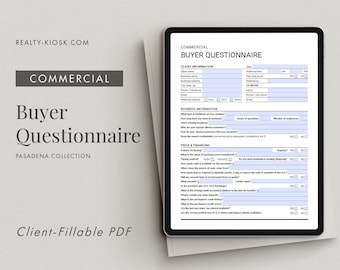Cuestionario para compradores de bienes raíces comerciales, formulario para completar, formulario de admisión de compradores comerciales, consulta de clientes, información para compradores, PDF para completar