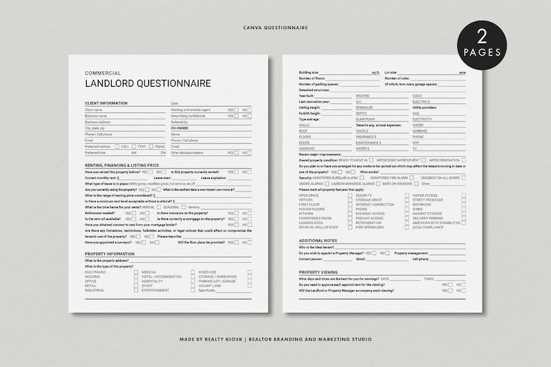 Commercial Building Questionnaire Commercial Real Estate, Buyer Intake, Seller Intake, Canva Template ...