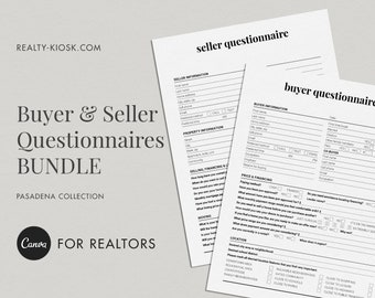 Cuestionario del comprador y del vendedor, Plantilla de Canva, Consulta del cliente, Cuestionario del comprador, Cuestionario del vendedor, Paquete del cliente inmobiliario