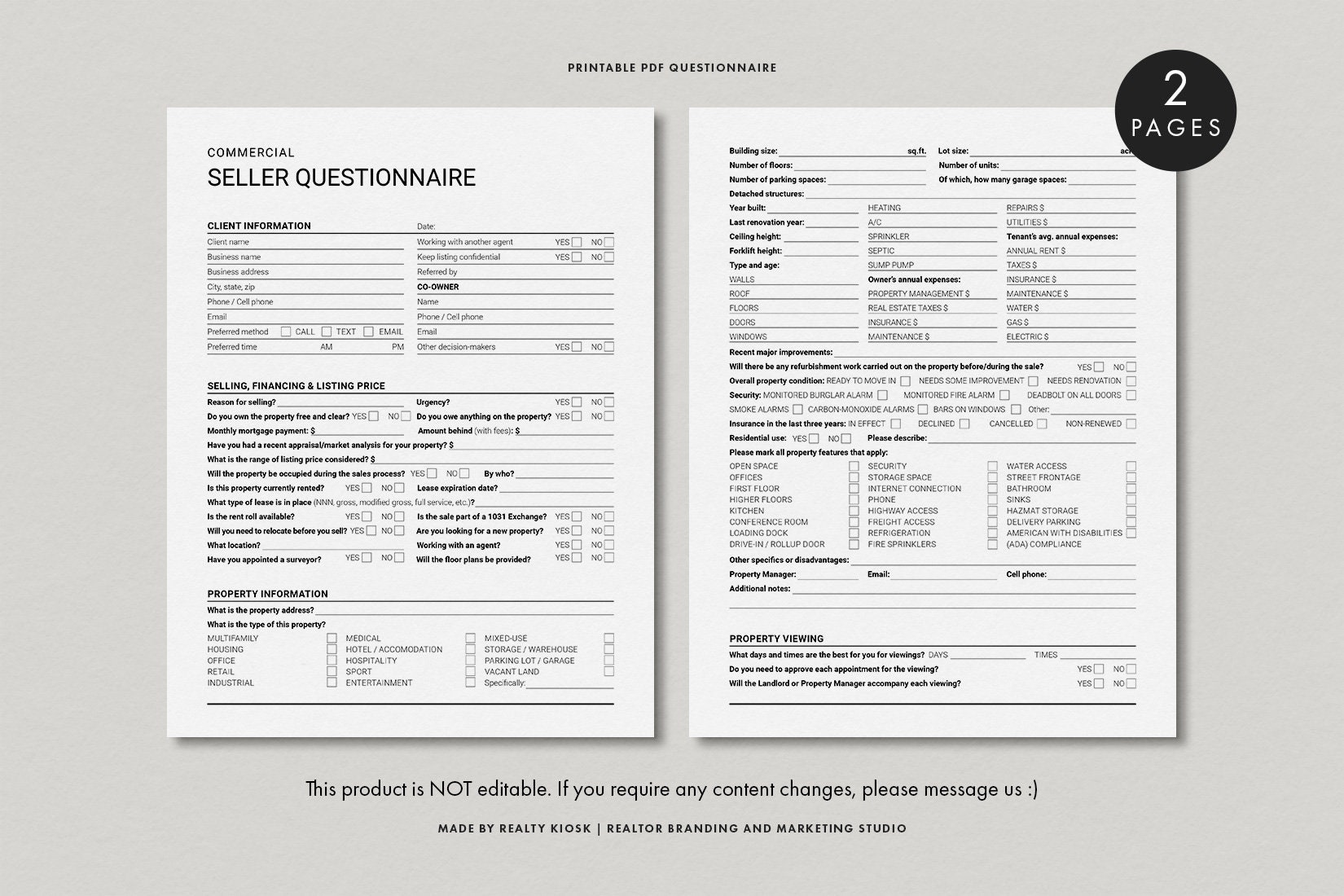 Commercial Building Questionnaire Commercial Real Estate Bundle, Buyer Questionnaire, Seller ...