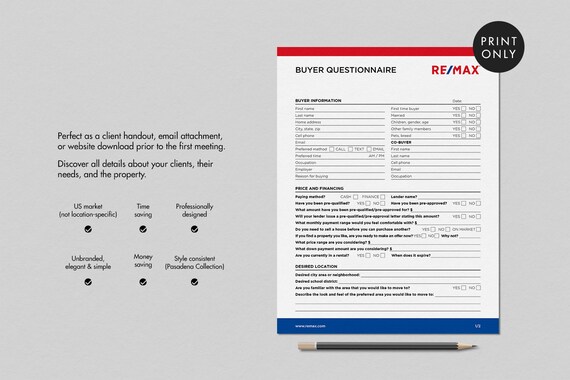 Remax Home Buyer Questionnaire Form Buyer Consultation Form - Etsy