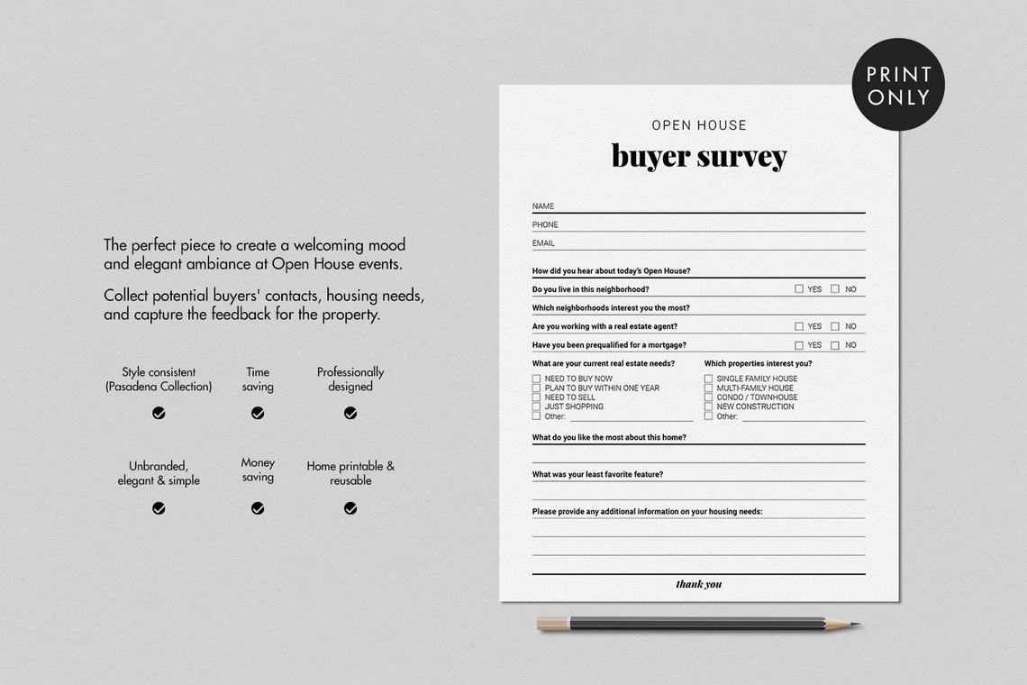 Open House Survey Home Buyer Questionnaire Open House Etsy