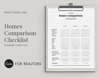 Homes Comparison Checklist, Home Search List, First Time Home Buyer Checklist, Dream Home Checklist, Home Buyer Package, Canva Template