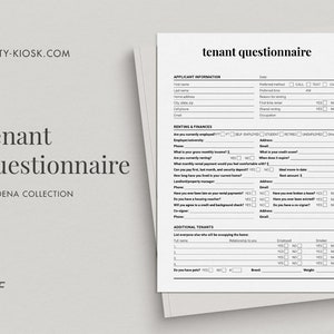 Real Estate Tenant Questionnaire, Tenant Intake Form, Client Consultation Form, Tenancy Application, Real Estate Form, Property Management