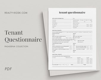 Cuestionario de inquilino de bienes raíces, formulario de admisión de inquilinos, formulario de consulta del cliente, solicitud de arrendamiento, formulario de bienes raíces, administración de propiedades