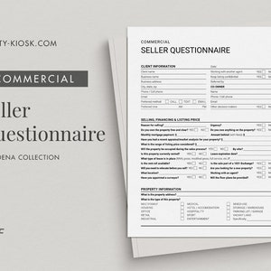 Commercial Real Estate Seller Questionnaire, Commercial Property Seller Form, Client Consultation, Seller Info, Real Estate Form Printable