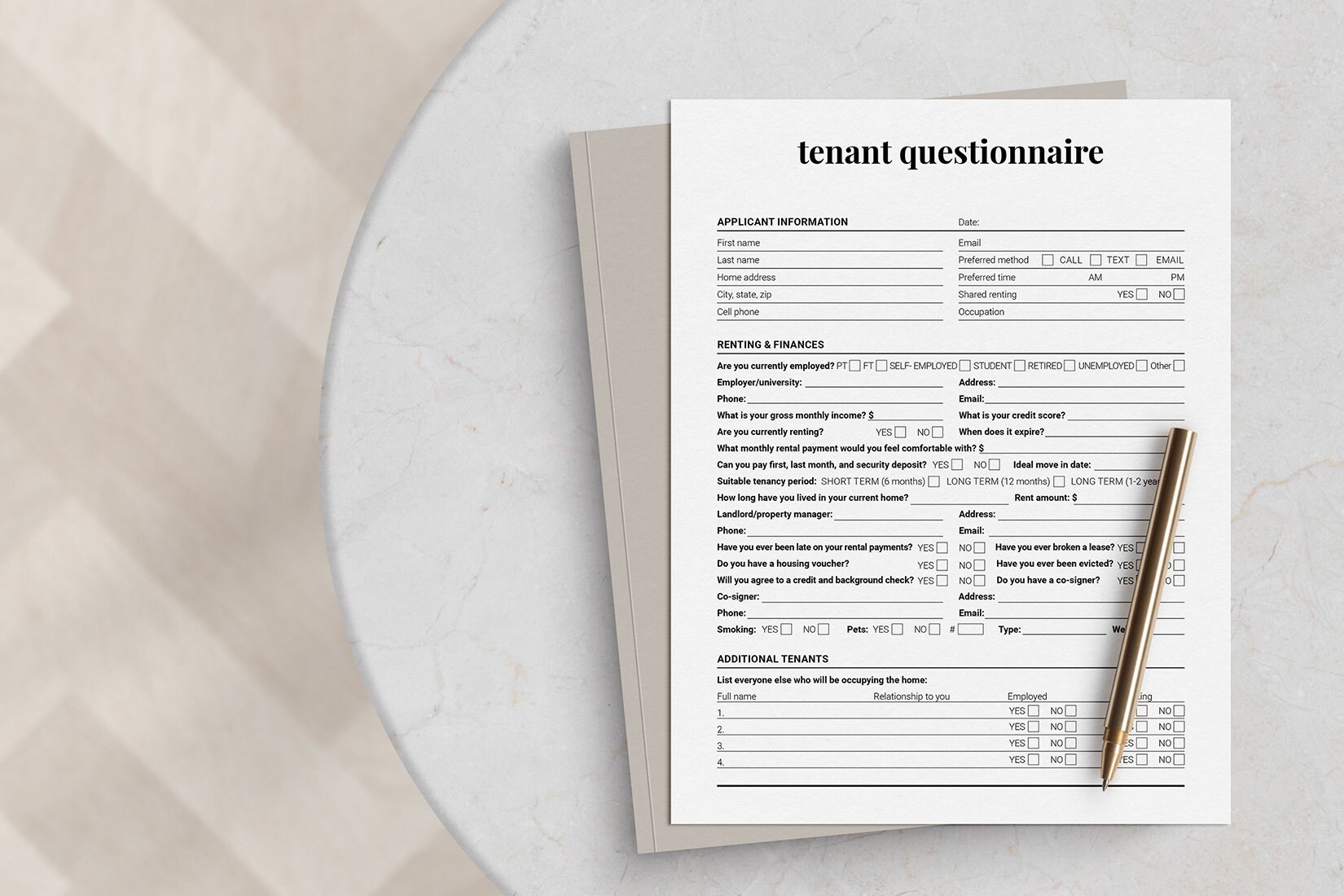 Canva Real Estate Tenant Questionnaire Tenant Intake Rental Etsy