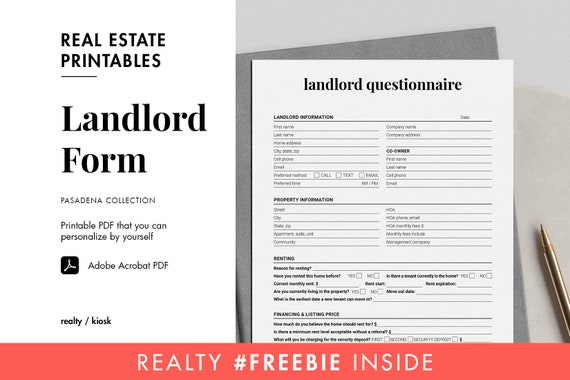 Real Estate Landlord Questionnaire Landlord Form Client | Etsy